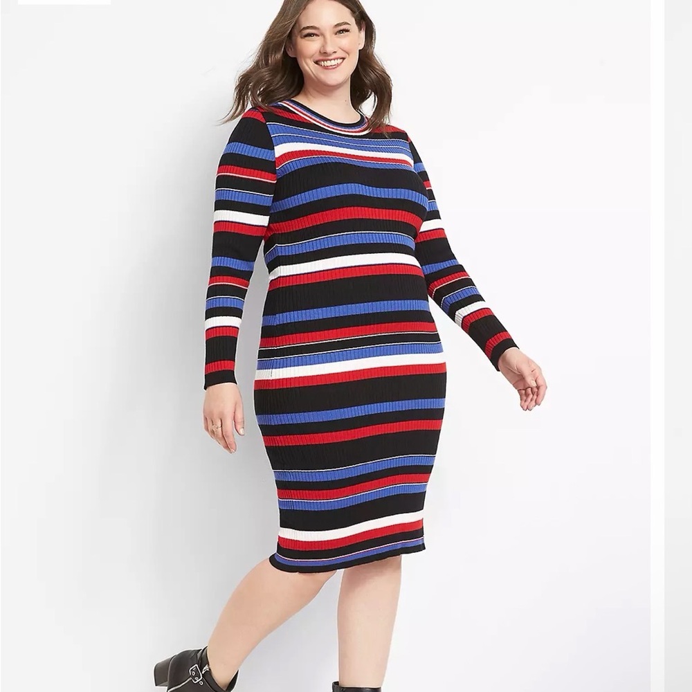 Lane Bryant Plus Size 18/20 Ribbed Striped Knit Sweater MIDI Dress Modest Career